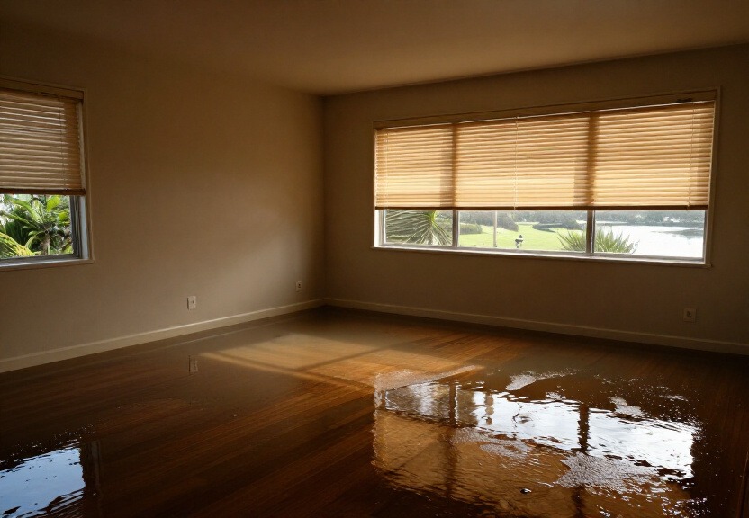 Warped timber floorboards in a Beaconsfield apartment due to water damage