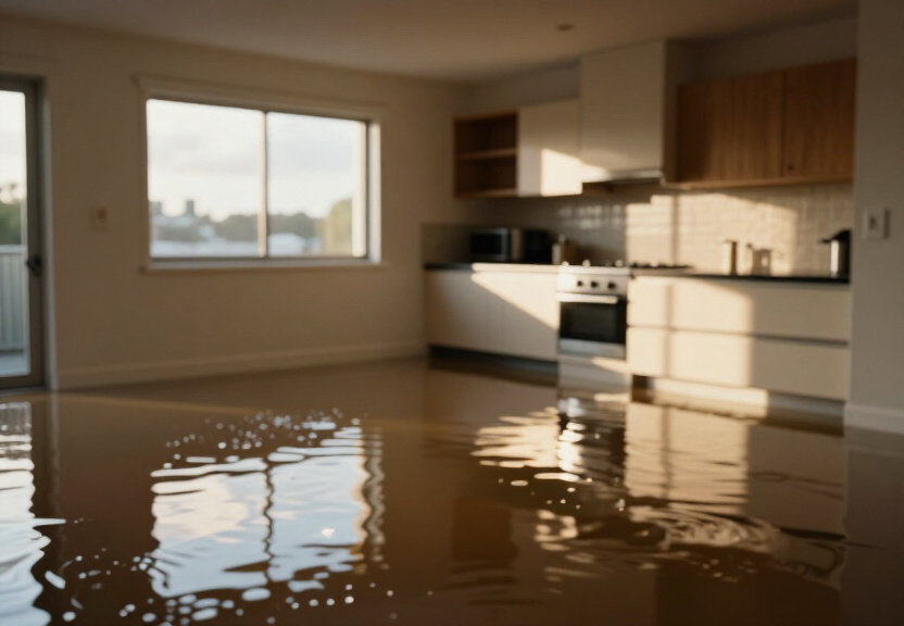 Water-damaged apartment in Beaconsfield before restoration